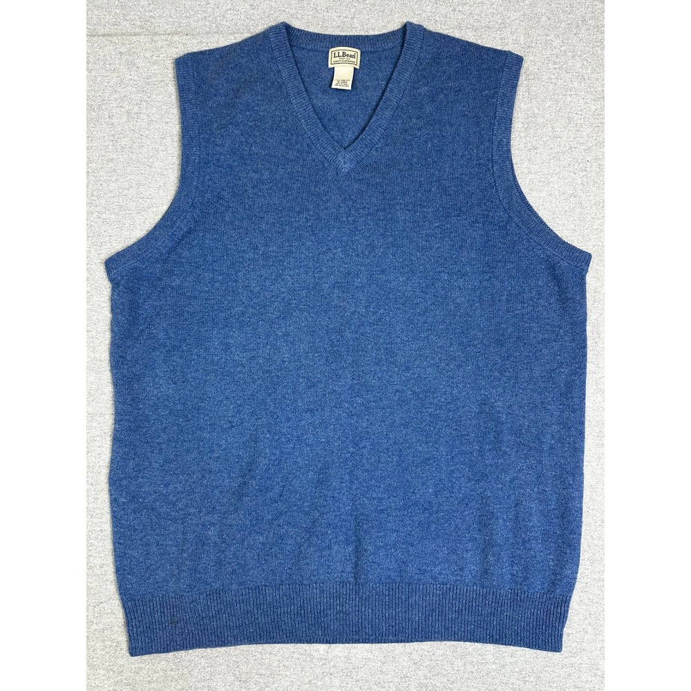 LL‎ Bean Lambswool Sweater Vest Mens XLT Tall Blue 100% Lambs Wool V-Neck